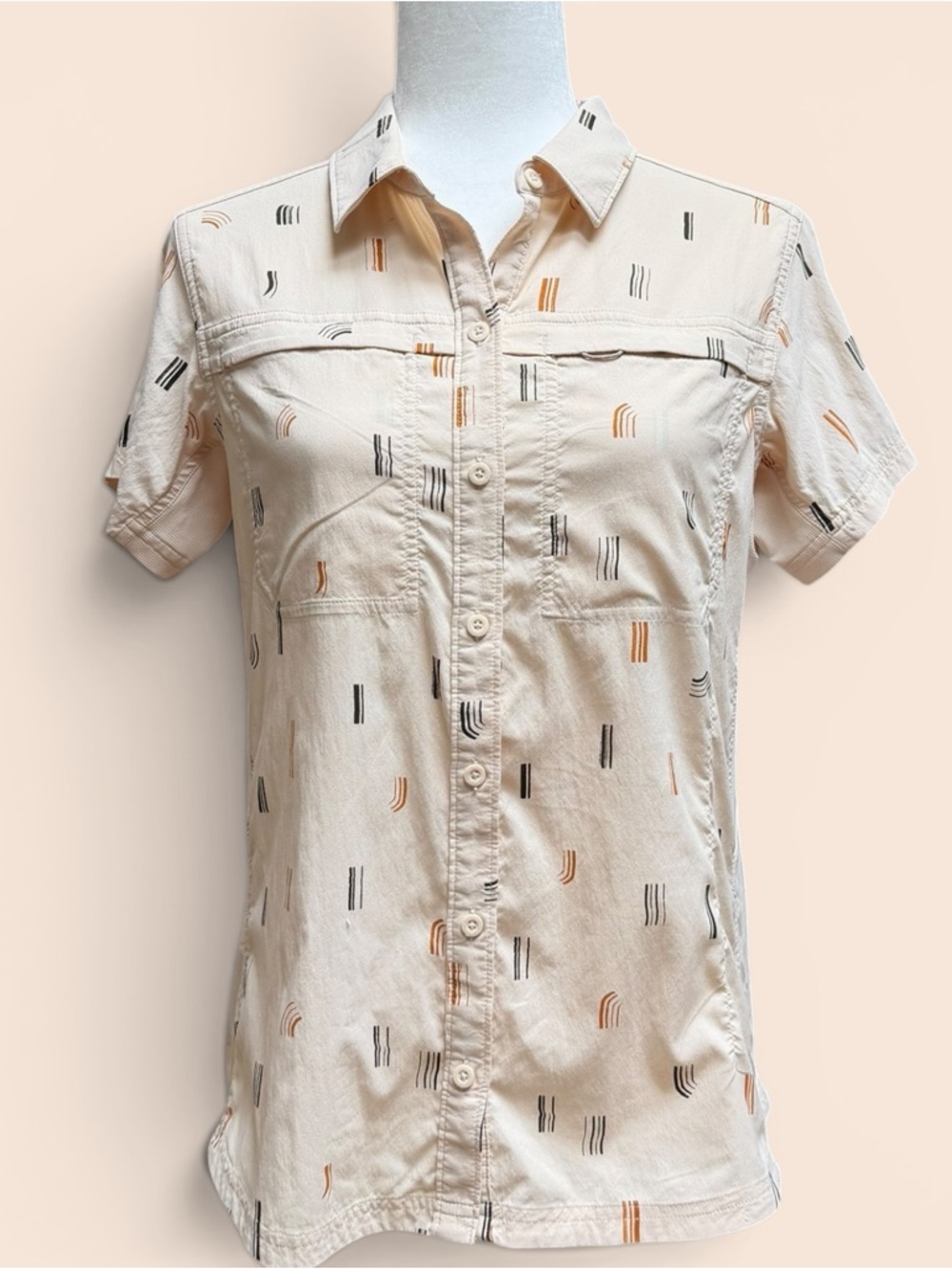 REI Cream Sahara Pattern Shirt, Size S, MSRP $60
